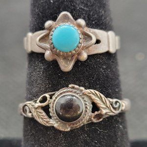 Vintage 2 Sterling Silver Turquoise size 5 Black Onyx size 7.5 Rings